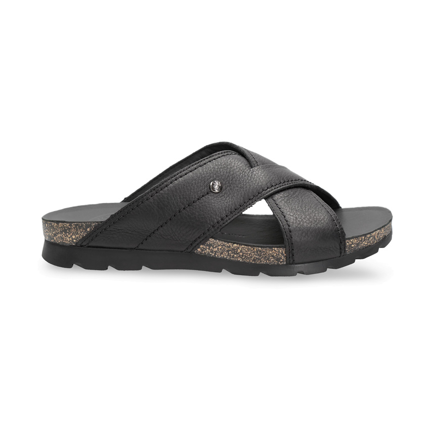 Salman Black Napa Grass, Man sandals in leather with leather lining