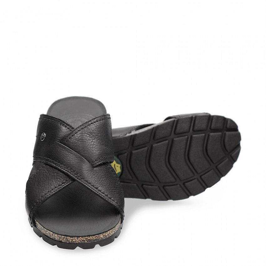 Salman Black Napa Grass, Men's sandals  WATERPROOF Black Oiled Napa Leather.