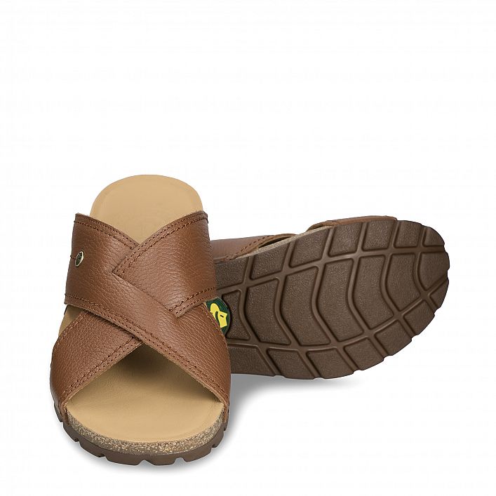 Salman bark Napa Grass, Men's sandals  WATERPROOF Tan Oiled Napa Leather.