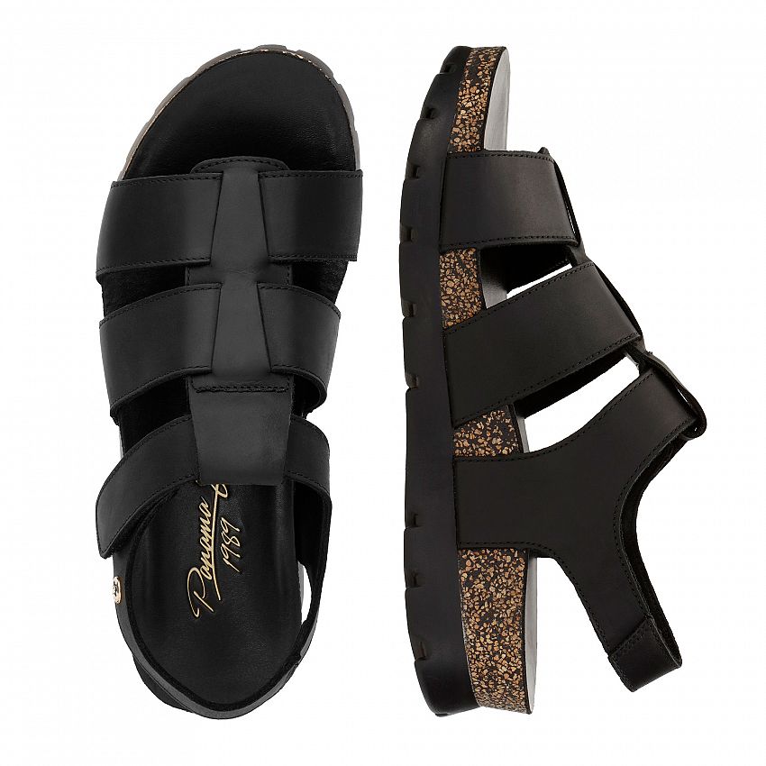 Sammy Black Napa Grass, Flat woman's sandals with Leather lining.