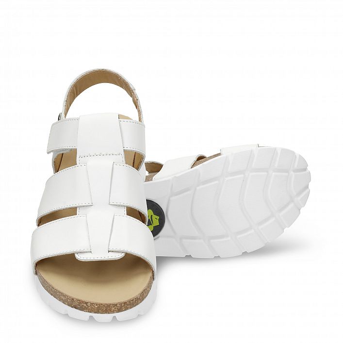 Sammy White Napa, Flat woman's sandals  White Napa Leather.