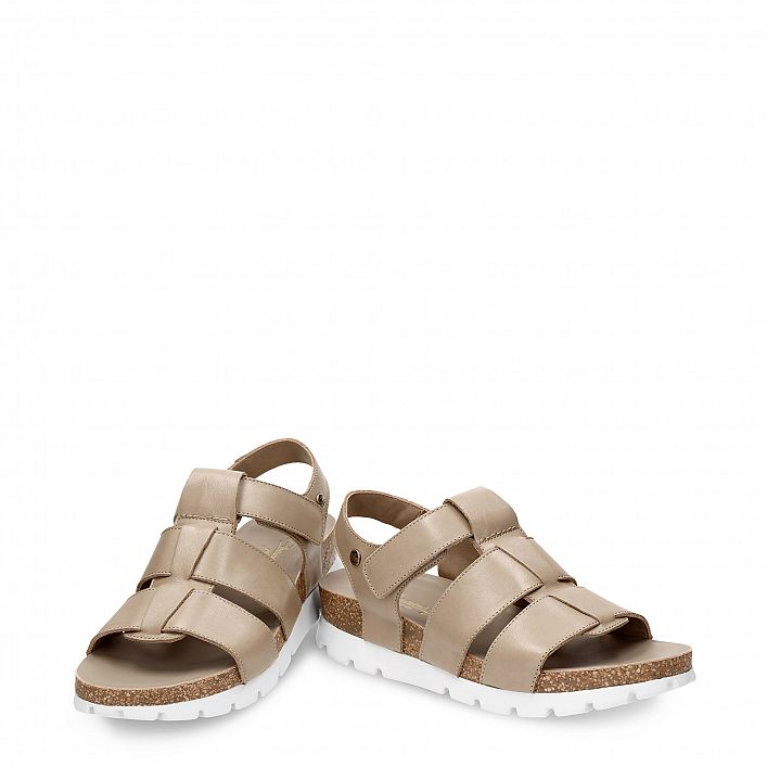 Sammy Taupe Napa, Flat woman's sandals Made in Spain