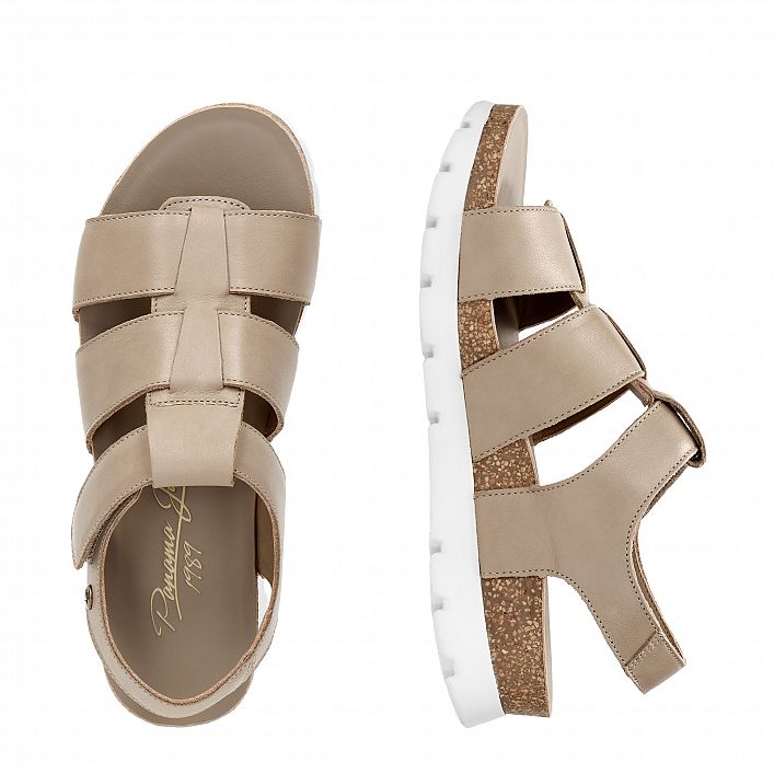 Sammy Taupe Napa, Flat woman's sandals with Leather lining.