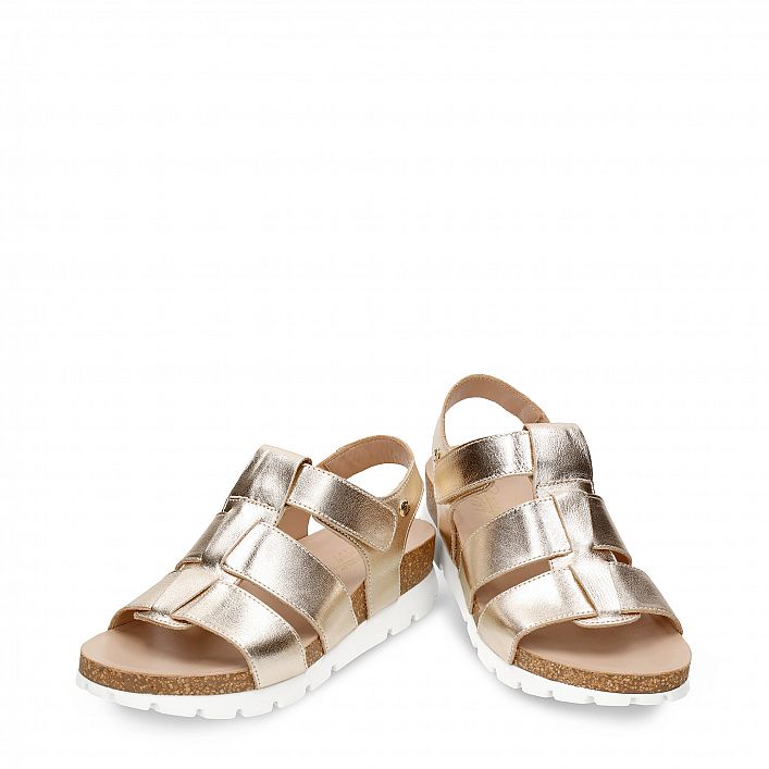 Sammy Shine Gold Napa, Flat woman's sandals Made in Spain