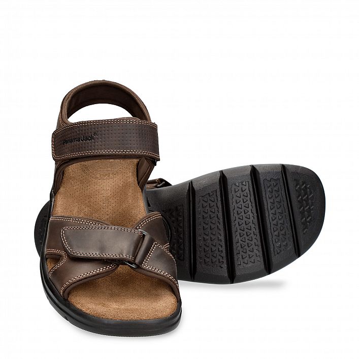 Sanders Basics Brown Napa Grass, Men's sandals with Velcro Closure.