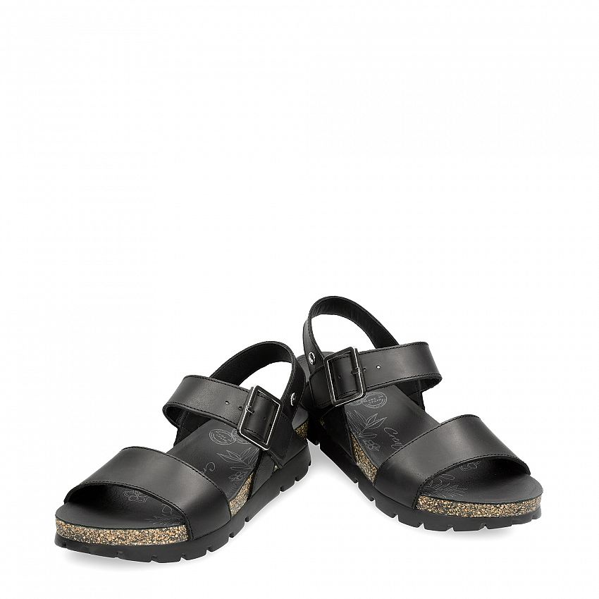 Sandy Black Napa Grass, Flat woman's sandals Made in Spain