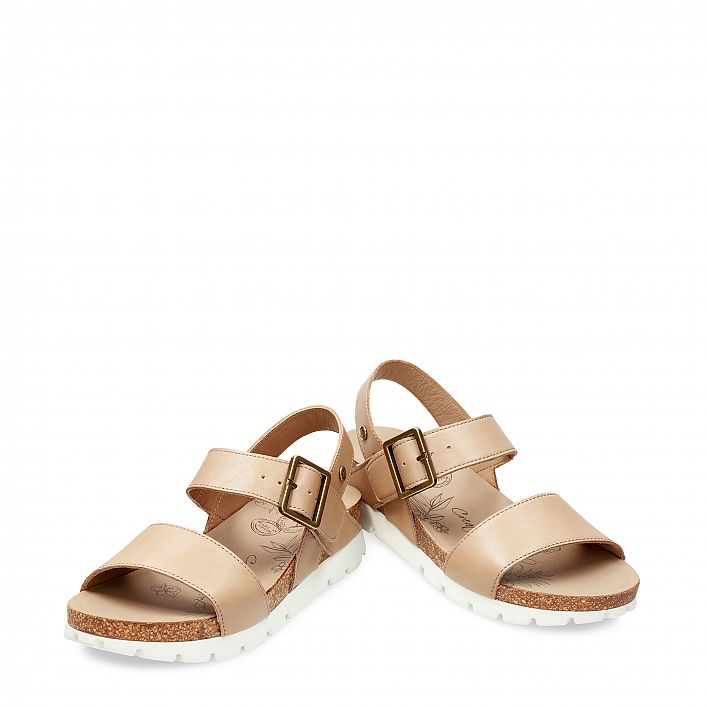 Sandy Taupe Napa, Flat woman's sandals Made in Spain