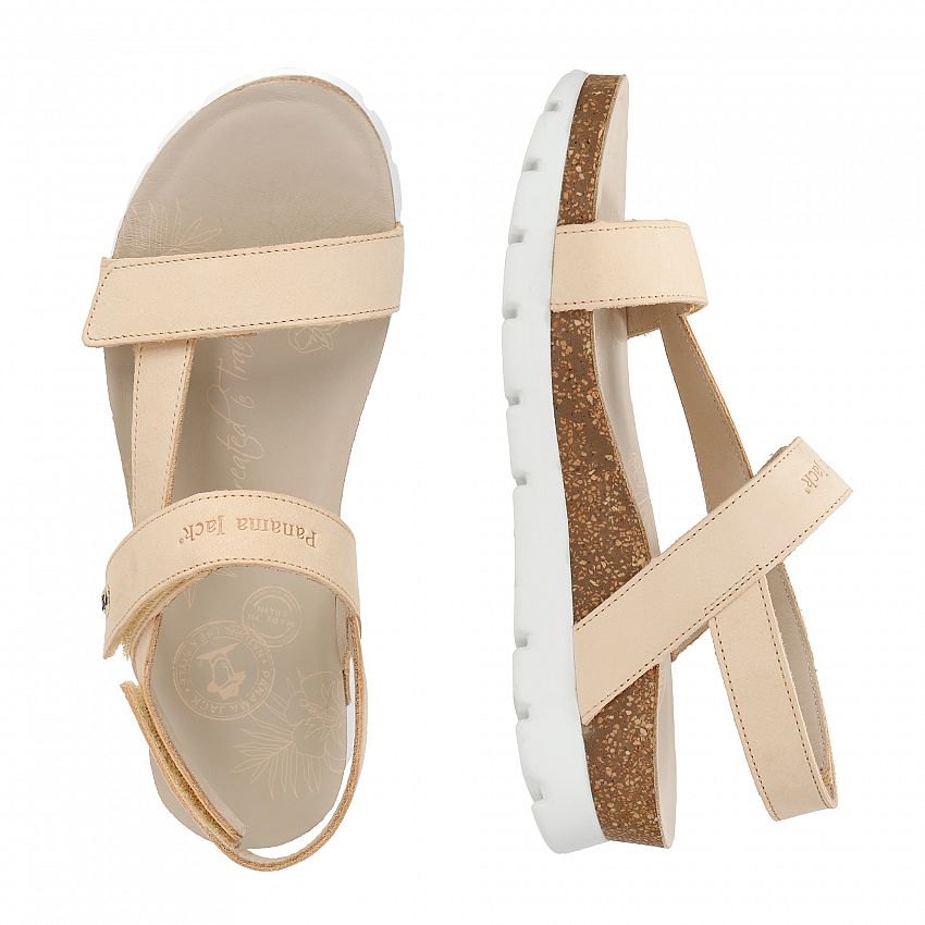 Selma Beige Nobuck, Flat woman's sandals with Leather lining.