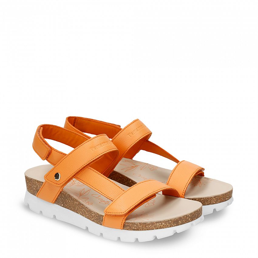 Selma Orange Napa, Flat woman's sandals with Velcro Closure.
