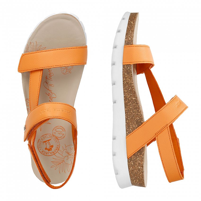 Selma Orange Napa, Flat woman's sandals with Leather lining.