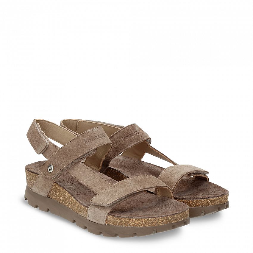 Selma Stone Velour, Flat woman's sandals with Velcro Closure.