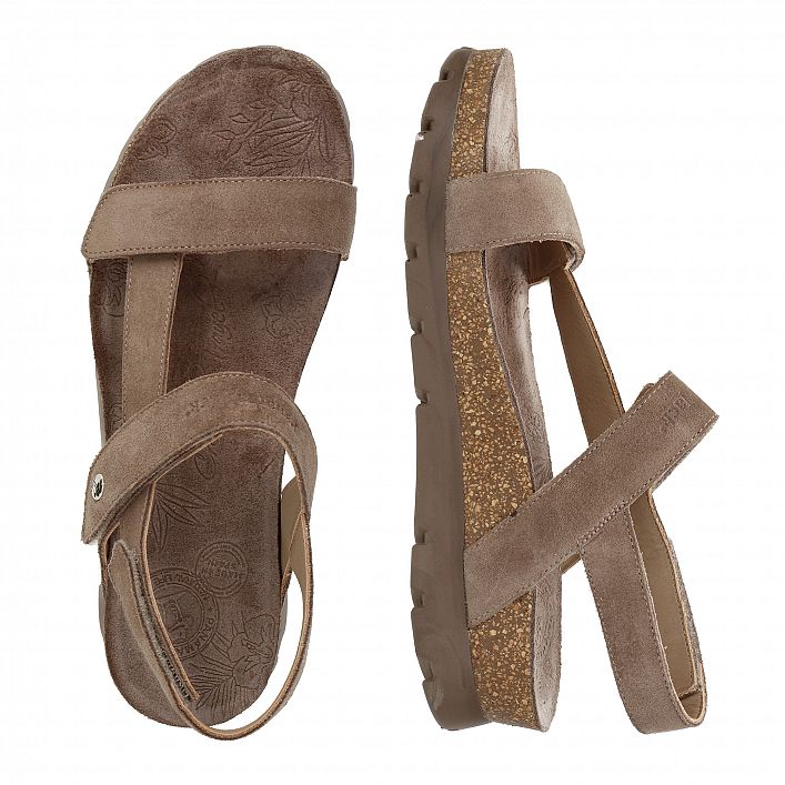 Selma Stone Velour, Flat woman's sandals with Leather lining.