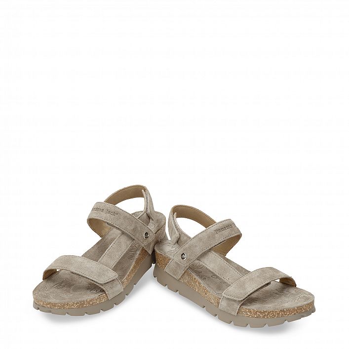 Selma Taupe Velour, Flat woman's sandals