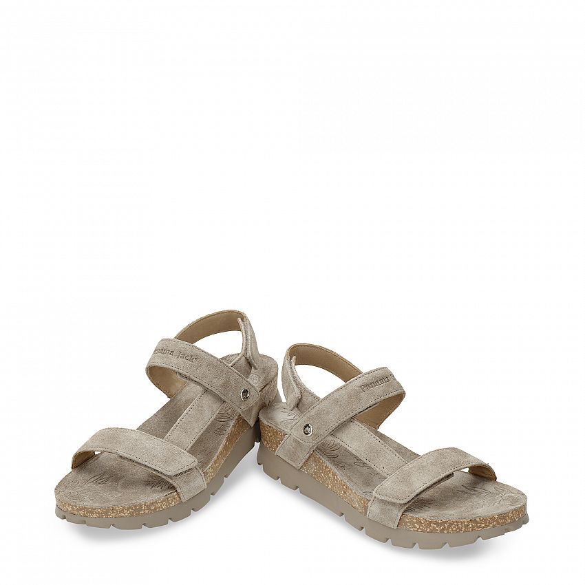 Selma Taupe Velour, Flat woman's sandals
