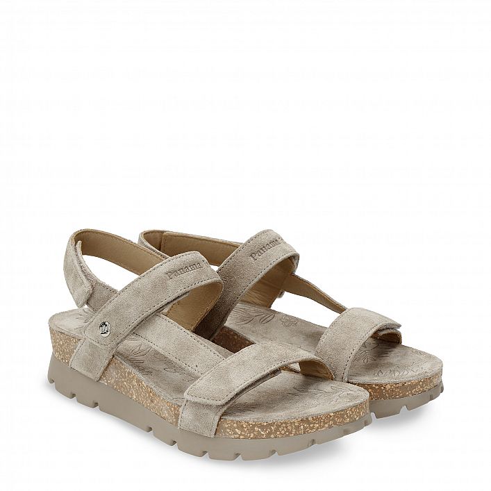 Selma Taupe Velour, Flat woman's sandals  Taupe suede.