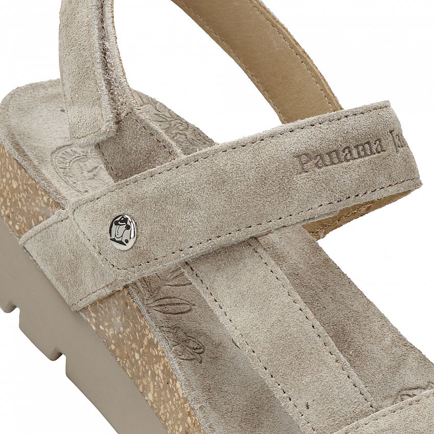 Selma Taupe Velour, Flat woman's sandals with Leather lining.