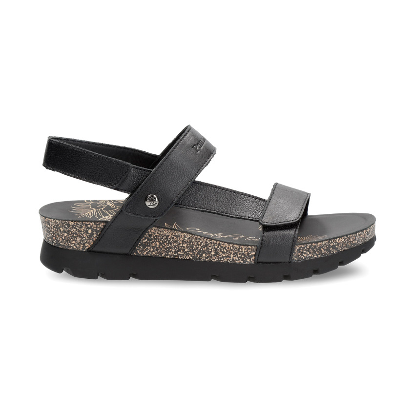 Selma Black Napa, Woman sandals in black leather with leather lining