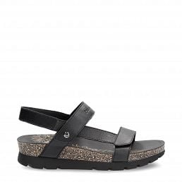 Selma, Woman sandals in black leather with leather lining