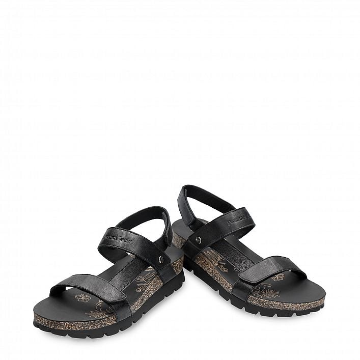 Selma Black Napa, Flat woman's sandals  WATERPROOF Black Napa Leather.