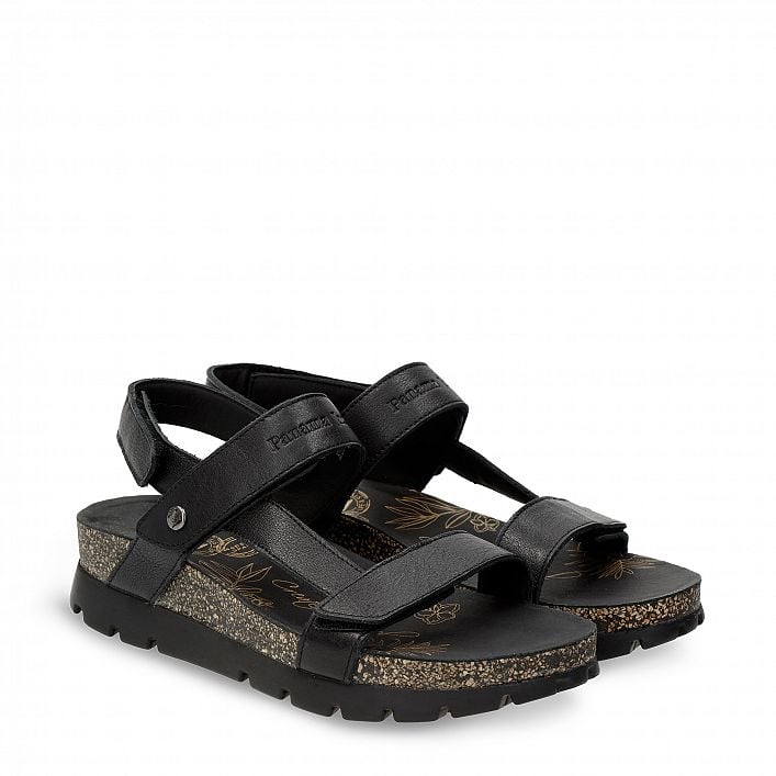 Selma Black Napa, Flat woman's sandals with Leather lining.