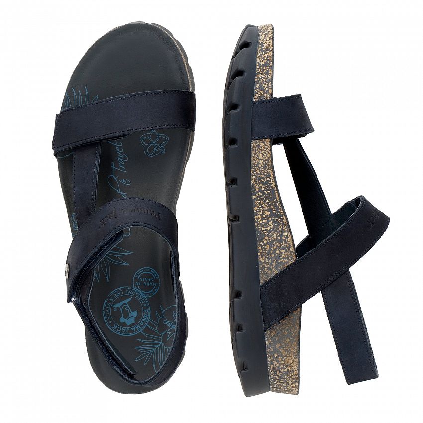 Selma Basics Navy blue Nobuck, Flat woman's sandals with Leather lining.