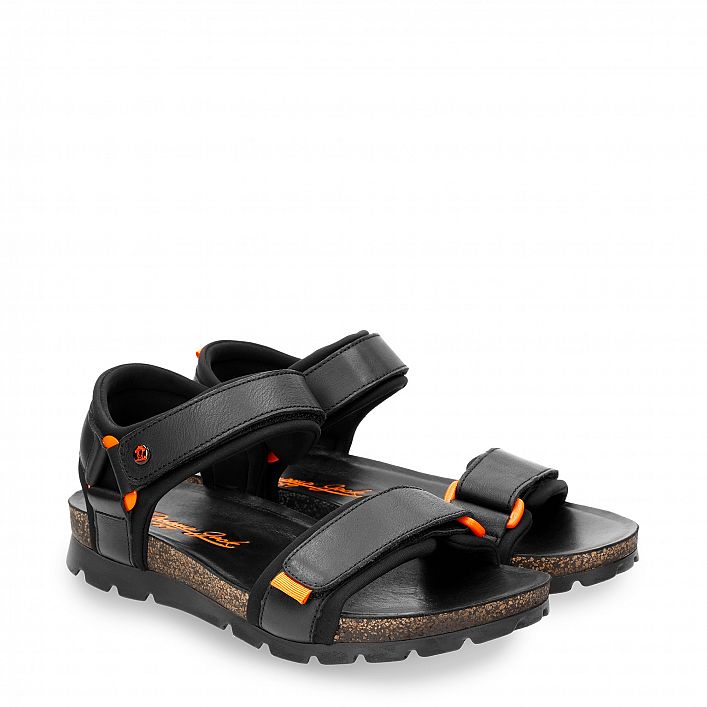 Seth Black Napa, Men's sandals with Velcro Closure.