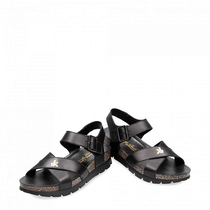 Sheila Blossom Black Napa, Flat woman's sandals