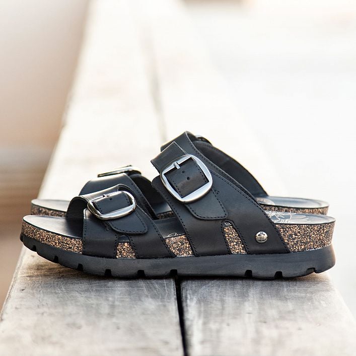Shirley Black Napa Grass, Woman sandals in leather with leather lining