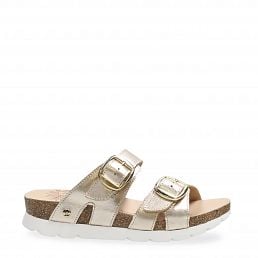Shirley Gold Napa, Woman sandals in leahter with leather lining
