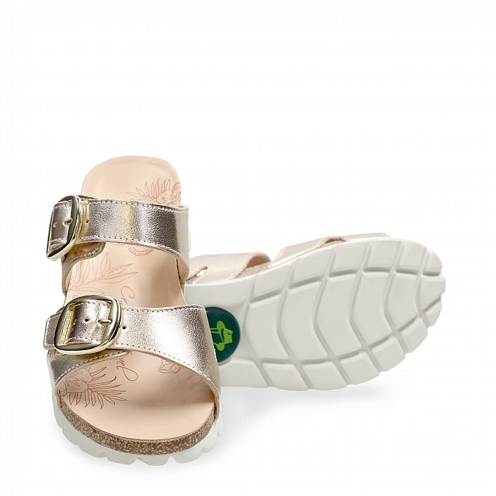 Shirley Gold Napa, Flat woman's sandals  Gold nappa leather.