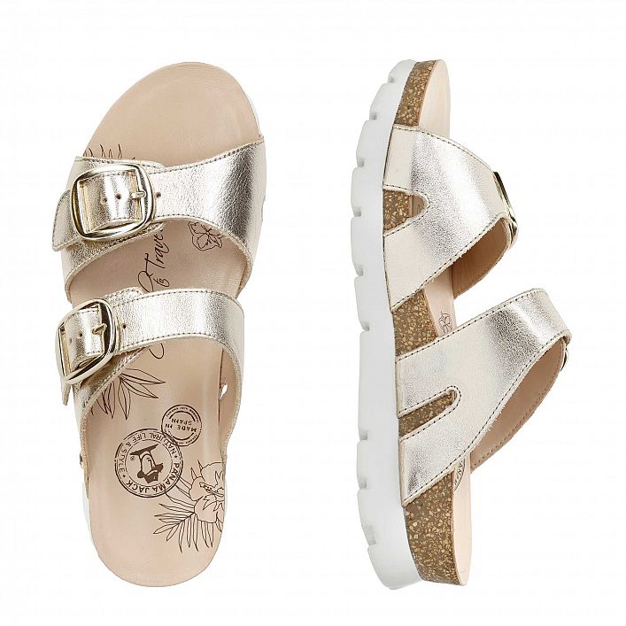 Shirley Gold Napa, Flat woman's sandals with Leather lining.