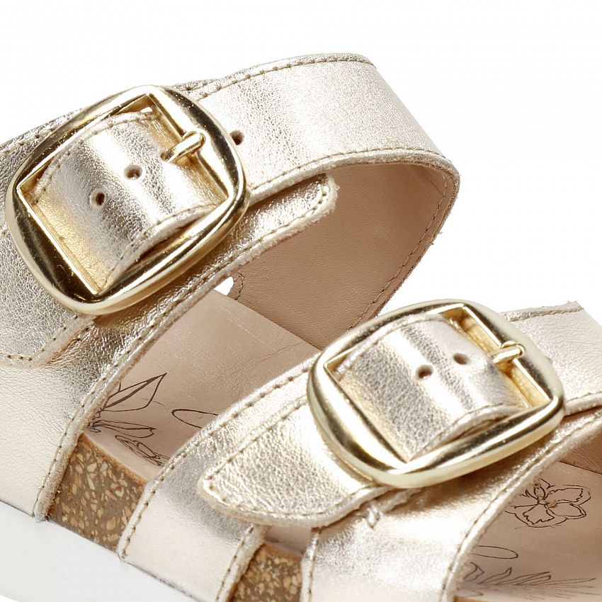 Shirley Gold Napa, Flat woman's sandals with Anatomical insole.