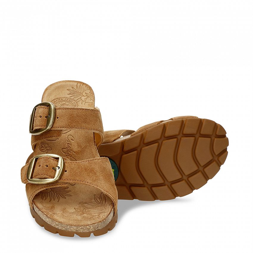 Shirley Cuero Velour, Flat woman's sandals  Natural suede.