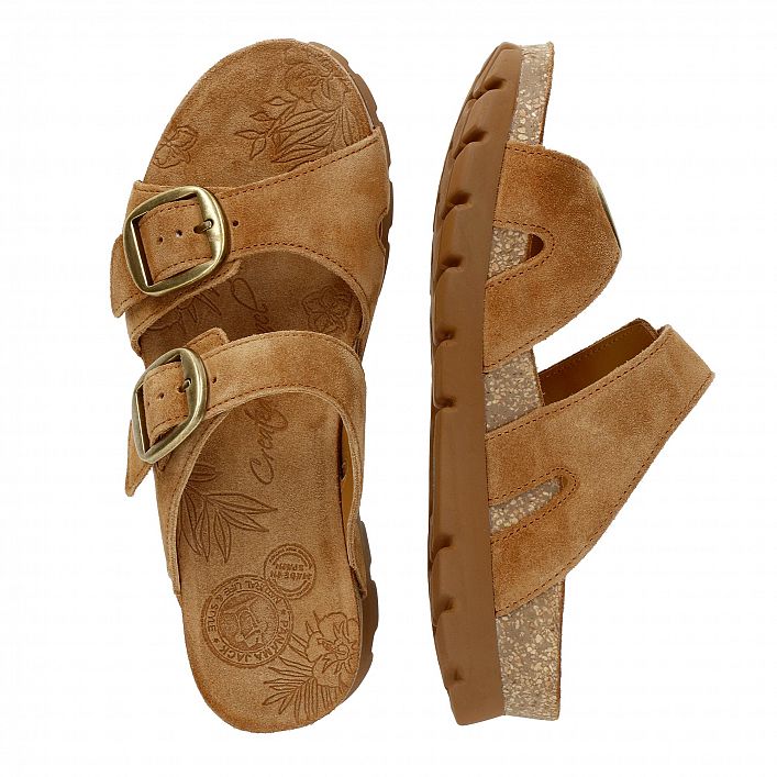 Shirley Cuero Velour, Flat woman's sandals with Leather lining.