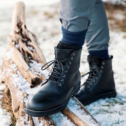 Stevens Igloo Black Napa, Leather boots with sheepskin lining