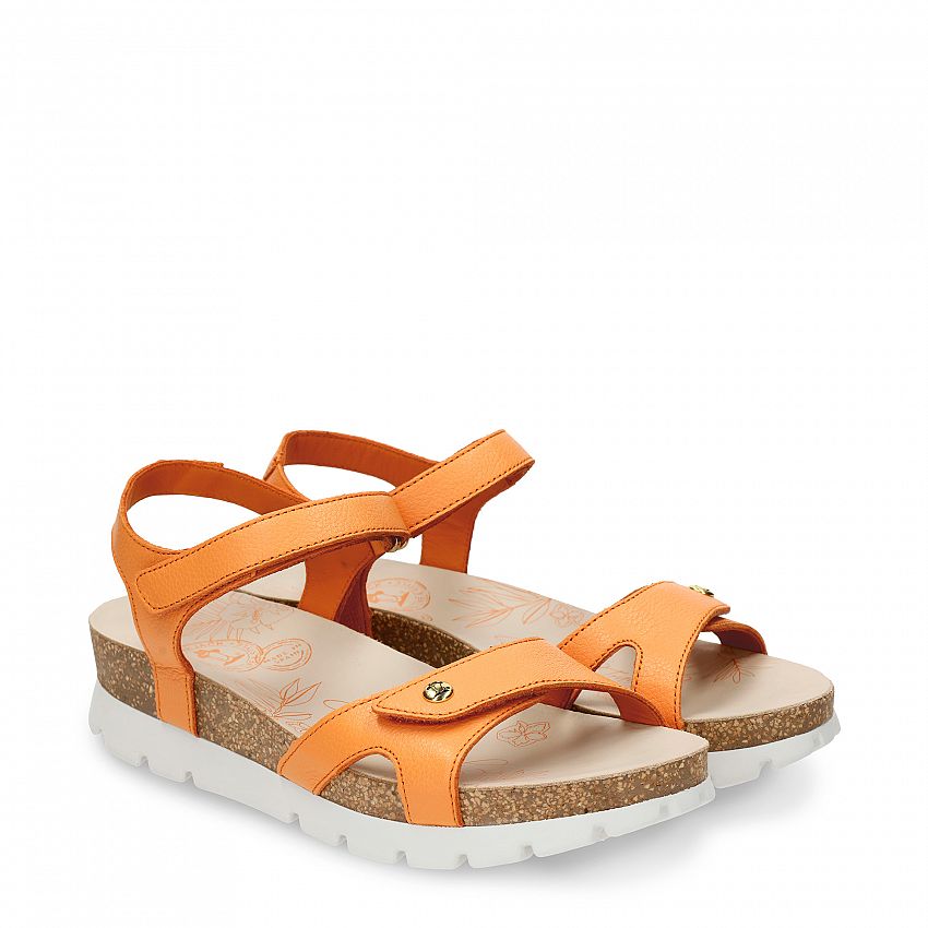 Sulia Orange Napa, Flat woman's sandals with Velcro Closure.