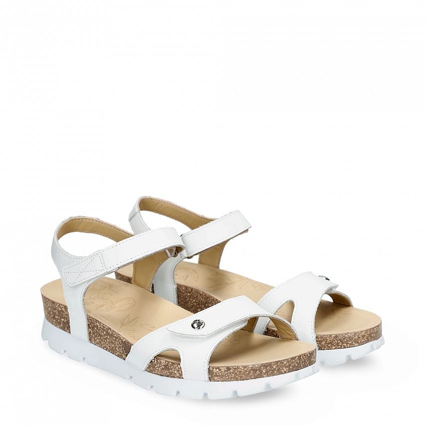 Sulia Basics White Napa, Flat woman's sandals with Velcro Closure.