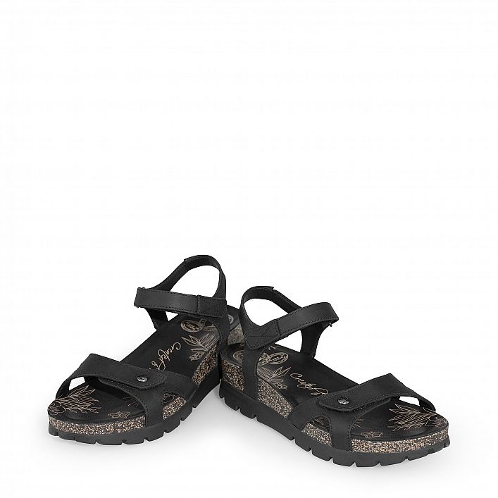 Sulia Basics Black Napa Grass, Flat woman's sandals Made in Spain
