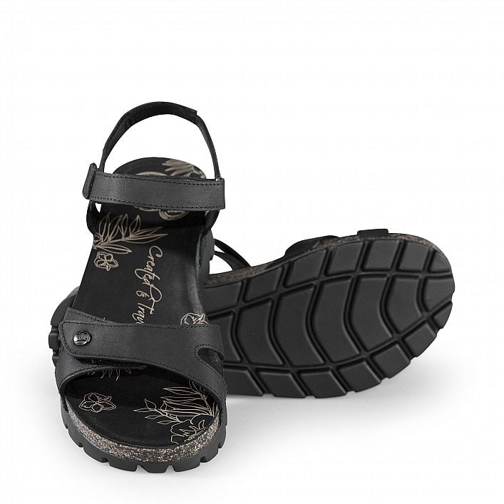 Sulia Basics Black Napa Grass, Flat woman's sandals  Black Oiled Napa Leather.