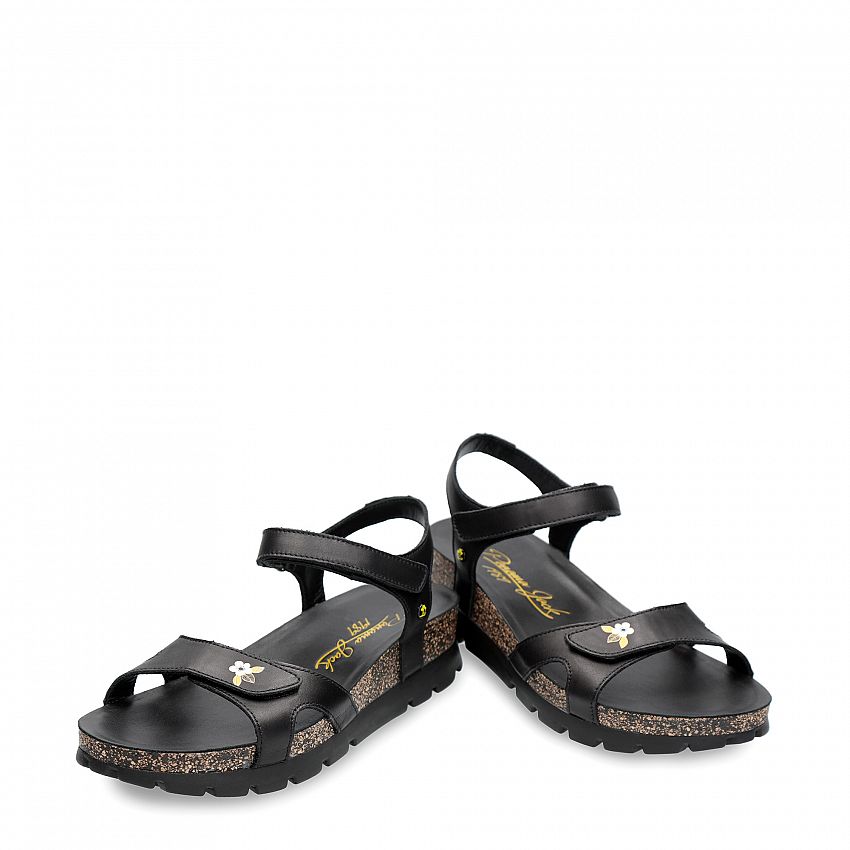 Sulia Blossom Black Napa, Flat woman's sandals Made in Spain