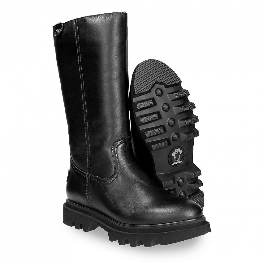 Tulia Black Napa, Flat women's Boot  WATERPROOF Black Napa Leather.