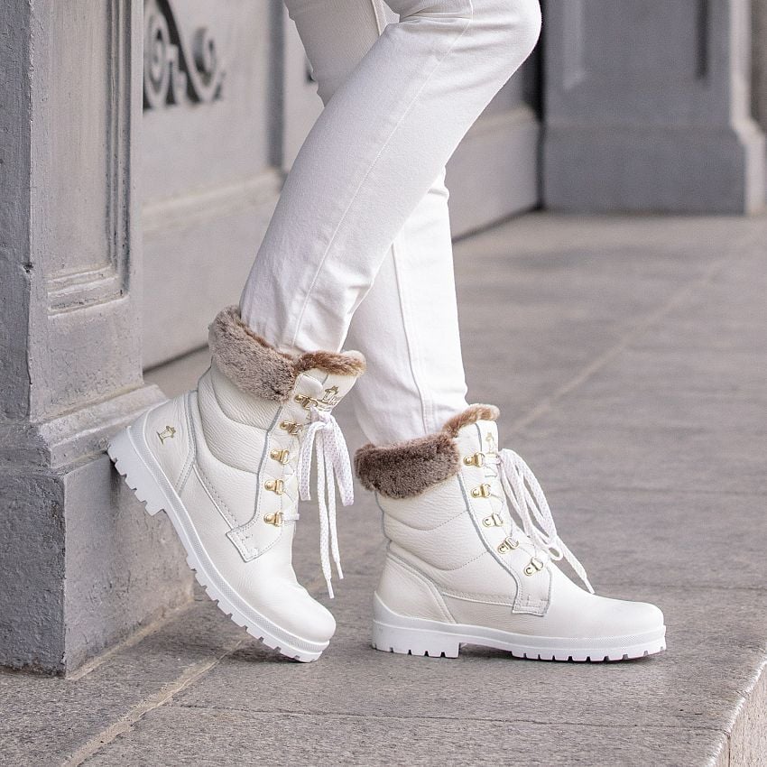 Tuscani White Napa, Flat women's Boot  WATERPROOF White Napa Leather.