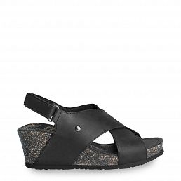 Valeska Basics Black Napa Grass, Black leather sandals with leather lining