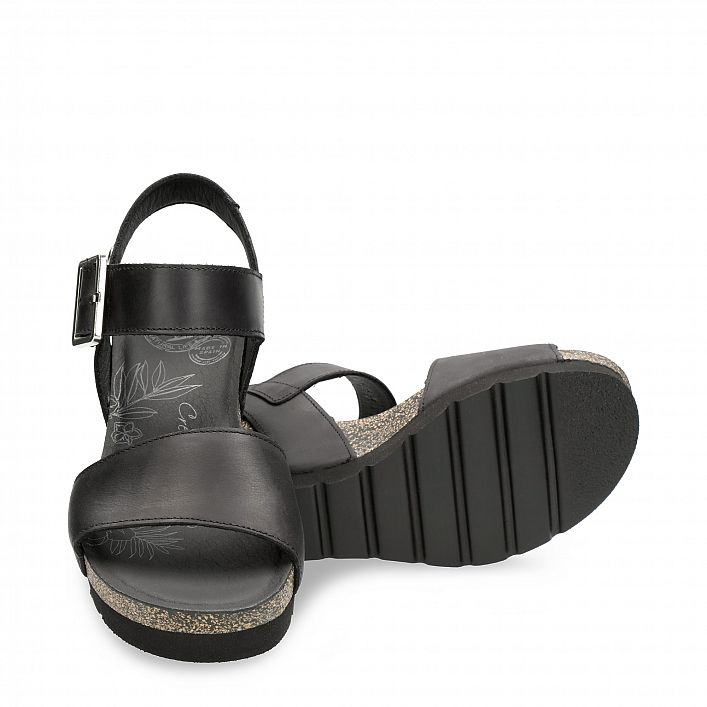 Vega Black Napa Grass, Wedge sandals  Black Oiled Napa Leather.