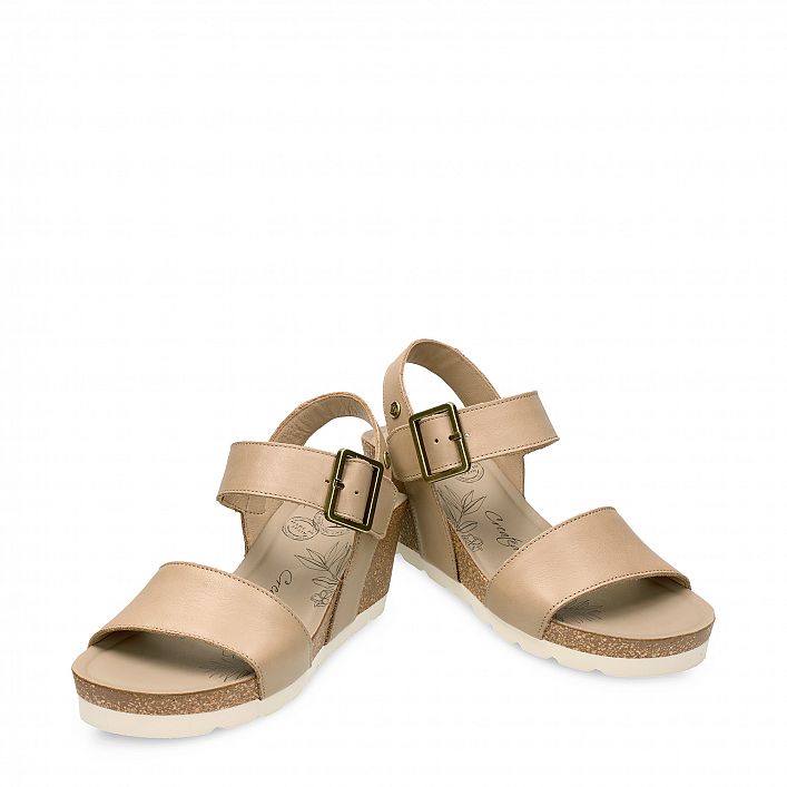 Vega Taupe Napa, Sandalia de mujer con cuña Hecho en España