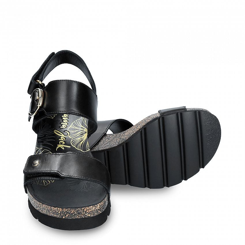 Velvet Black Pull-Up, Wedge sandals Made in Spain