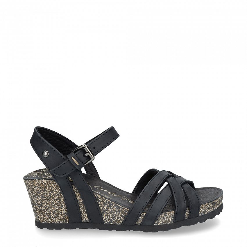 Vera Basics Black Napa Grass, Wedge sandals