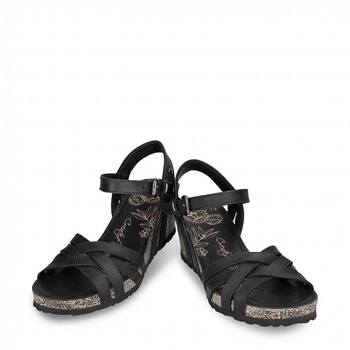 Vera Basics Zwart Nappa gras, Sandalen met sleehak