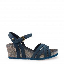 Vera Basics, Leather sandal in navy with leather inner lining