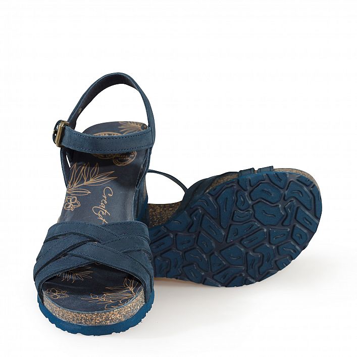 Vera Basics Navy blue Nobuck, Wedge sandals Made in Spain